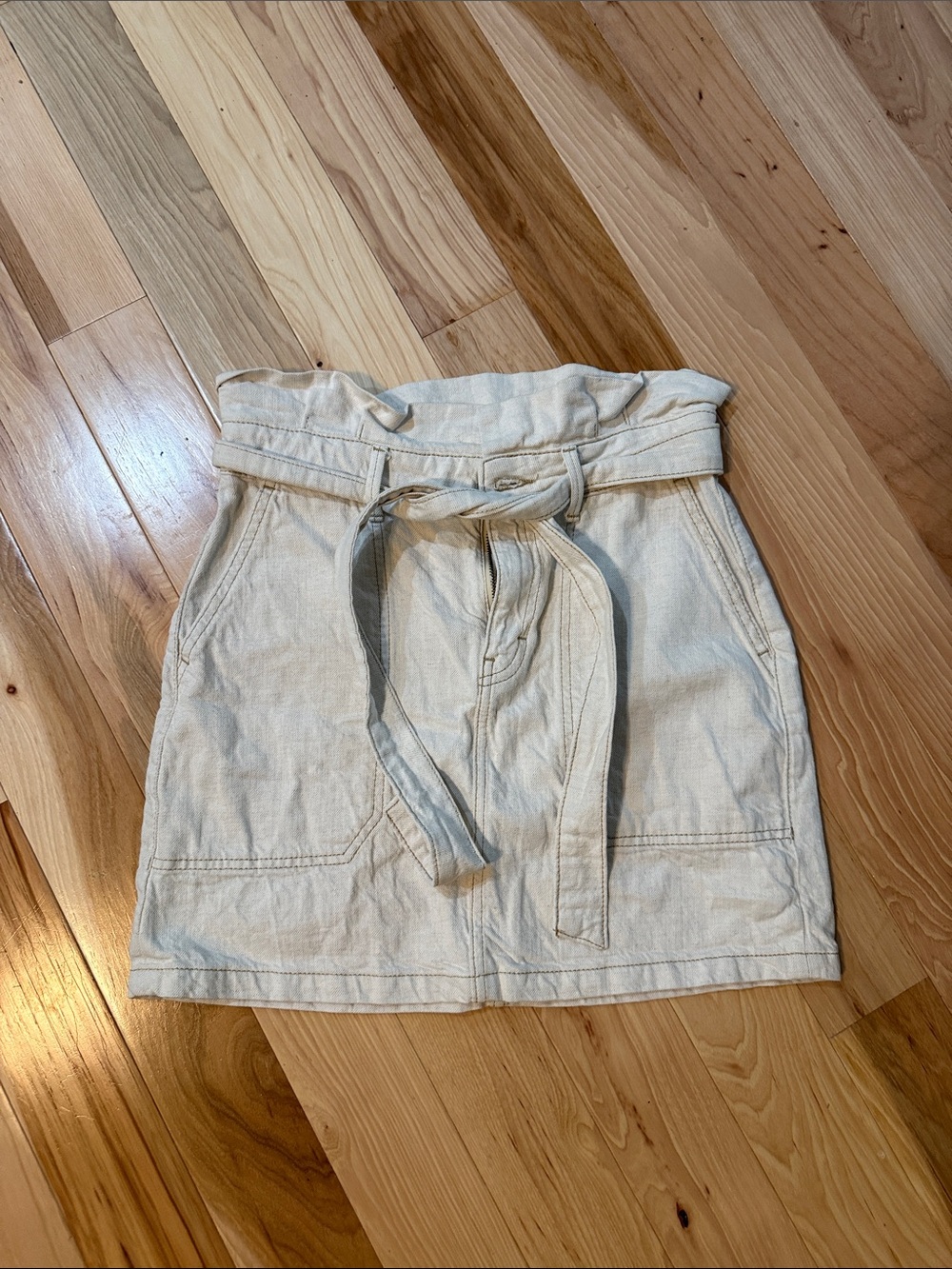 Free People Splendor in the Grass Cream Paperbag Mini Skirt with Tie